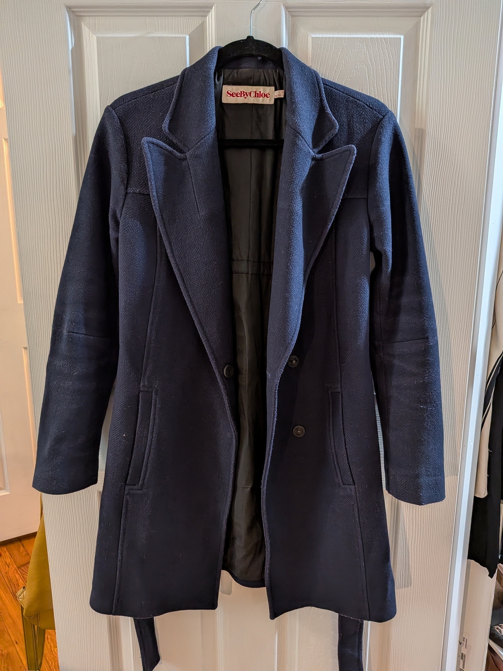 See By Chloe Navy Wool Blend Long Coat